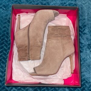 Vince Camuto Keyna Peep-Toe Boot Heels - Wild Mushroom - True Suede - 9